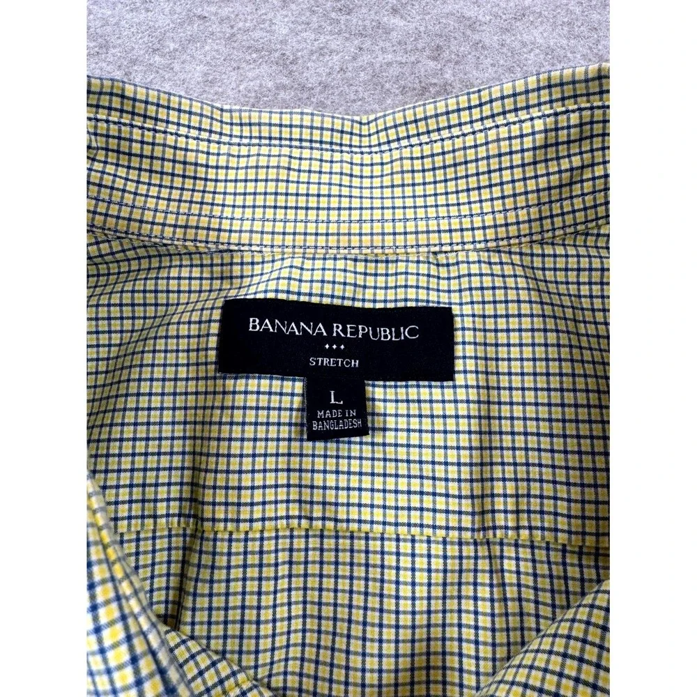 Banana Republic Stretch Shirt Mens Large Green Micro Check Cotton Button Up